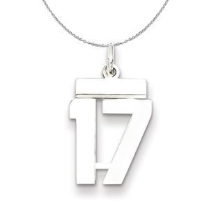 Silver, Athletic Collection, Small Polished Number 17 Necklace - 18 In